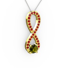 Tektaş Sonsuzluk Kolye - Peridot ve garnet 14 ayar altın kolye (40 cm gümüş rolo zincir) #jxd88s