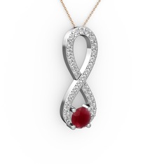 Kök yakut ve swarovski 14 ayar beyaz altın kolye (40 cm rose altın rolo zincir)