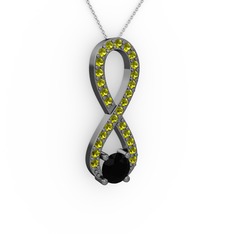 Tektaş Sonsuzluk Kolye - Siyah zirkon ve peridot 925 ayar siyah rodyum kaplama gümüş kolye (40 cm beyaz altın rolo zincir) #kqqosh