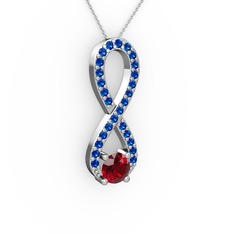 Garnet ve lab safir 8 ayar beyaz altın kolye (40 cm beyaz altın rolo zincir)
