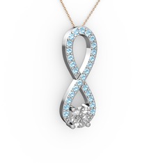 Swarovski ve akuamarin 14 ayar beyaz altın kolye (40 cm gümüş rolo zincir)