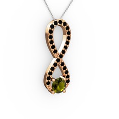 Peridot ve siyah zirkon 8 ayar rose altın kolye (40 cm beyaz altın rolo zincir)