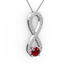 Garnet ve pırlanta 18 ayar beyaz altın kolye (0.2376 karat, 40 cm gümüş rolo zincir)