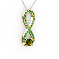 Tektaş Sonsuzluk Kolye - Peridot ve yeşil kuvars 14 ayar altın kolye (40 cm beyaz altın rolo zincir) #o2osyn