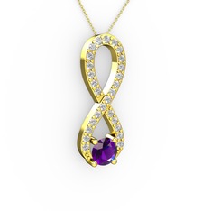 Tektaş Sonsuzluk Kolye - Ametist ve swarovski 18 ayar altın kolye (40 cm gümüş rolo zincir) #o9ibf5