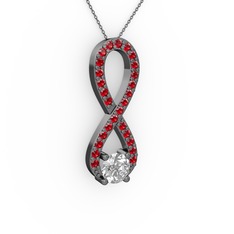 Tektaş Sonsuzluk Kolye - Beyaz zirkon ve garnet 925 ayar siyah rodyum kaplama gümüş kolye (40 cm gümüş rolo zincir) #pdl2i0
