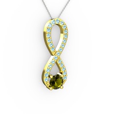 Peridot ve akuamarin 8 ayar altın kolye (40 cm beyaz altın rolo zincir)
