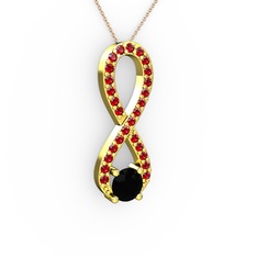 Siyah zirkon ve garnet 925 ayar altın kaplama gümüş kolye (40 cm gümüş rolo zincir)