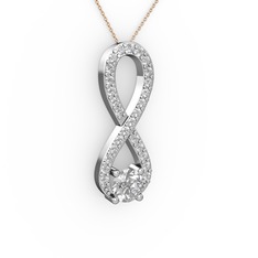 Tektaş Sonsuzluk Kolye - Beyaz zirkon ve swarovski 14 ayar beyaz altın kolye (40 cm gümüş rolo zincir) #r4j6ut