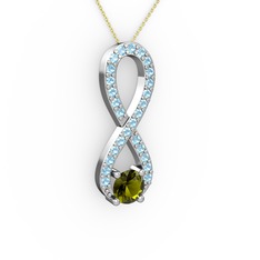Peridot ve akuamarin 14 ayar beyaz altın kolye (40 cm altın rolo zincir)