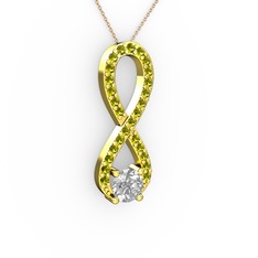 Pırlanta ve peridot 925 ayar altın kaplama gümüş kolye (0.24 karat, 40 cm rose altın rolo zincir)