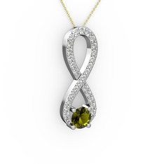 Peridot ve swarovski 8 ayar beyaz altın kolye (40 cm altın rolo zincir)