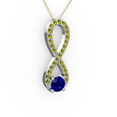 Lab safir ve peridot 925 ayar gümüş kolye (40 cm altın rolo zincir)