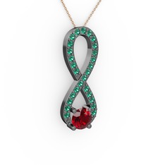 Tektaş Sonsuzluk Kolye - Garnet ve yeşil kuvars 925 ayar siyah rodyum kaplama gümüş kolye (40 cm rose altın rolo zincir) #sn1inm