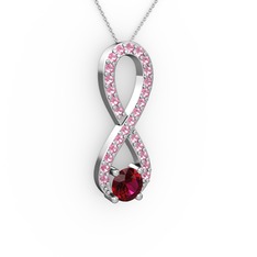 Tektaş Sonsuzluk Kolye - Rodolit garnet ve pembe kuvars 8 ayar beyaz altın kolye (40 cm gümüş rolo zincir) #ssillq