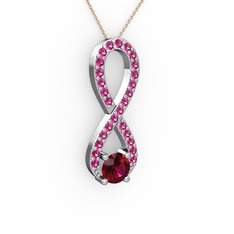 Tektaş Sonsuzluk Kolye - Rodolit garnet 14 ayar beyaz altın kolye (40 cm rose altın rolo zincir) #t4k4xc