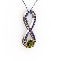 Peridot ve lab safir 8 ayar rose altın kolye (40 cm gümüş rolo zincir)