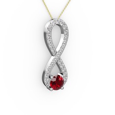 Tektaş Sonsuzluk Kolye - Garnet ve swarovski 8 ayar beyaz altın kolye (40 cm gümüş rolo zincir) #uy3jsr