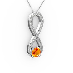 Tektaş Sonsuzluk Kolye - Sitrin ve swarovski 8 ayar beyaz altın kolye (40 cm beyaz altın rolo zincir) #uzyfy5
