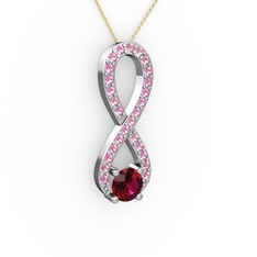 Tektaş Sonsuzluk Kolye - Rodolit garnet ve pembe kuvars 8 ayar beyaz altın kolye (40 cm altın rolo zincir) #v67ia7