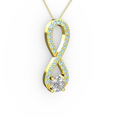 Tektaş Sonsuzluk Kolye - Swarovski ve akuamarin 18 ayar altın kolye (40 cm altın rolo zincir) #vvr05n