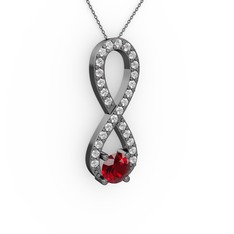 Tektaş Sonsuzluk Kolye - Garnet ve swarovski 925 ayar siyah rodyum kaplama gümüş kolye (40 cm gümüş rolo zincir) #x02ucz