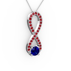 Tektaş Sonsuzluk Kolye - Lab safir ve garnet 14 ayar beyaz altın kolye (40 cm beyaz altın rolo zincir) #x5ryml
