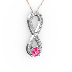 Tektaş Sonsuzluk Kolye - Pembe kuvars ve swarovski 14 ayar beyaz altın kolye (40 cm rose altın rolo zincir) #xc9zy0