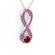 Tektaş Sonsuzluk Kolye - Garnet ve rodolit garnet 8 ayar beyaz altın kolye (40 cm rose altın rolo zincir) #zdfdcg
