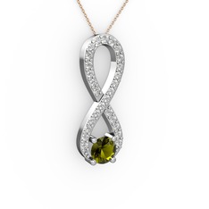 Peridot ve pırlanta 14 ayar beyaz altın kolye (0.2376 karat, 40 cm rose altın rolo zincir)