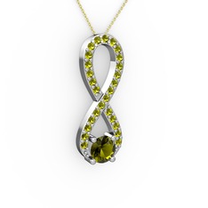 Tektaş Sonsuzluk Kolye - Peridot 8 ayar beyaz altın kolye (40 cm gümüş rolo zincir) #zflnuv