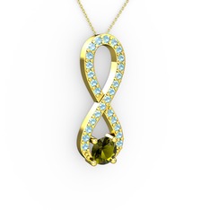 Peridot ve akuamarin 18 ayar altın kolye (40 cm altın rolo zincir)