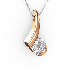 Modern Tektaş Kolye - Pırlanta 14 ayar rose altın kolye (0.92 karat, 40 cm beyaz altın rolo zincir) #122k28c