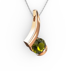 Modern Tektaş Kolye - Peridot 18 ayar rose altın kolye (40 cm beyaz altın rolo zincir) #1341iyk