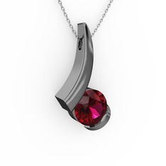 Modern Tektaş Kolye - Rodolit garnet 925 ayar siyah rodyum kaplama gümüş kolye (40 cm beyaz altın rolo zincir) #13qpx9i