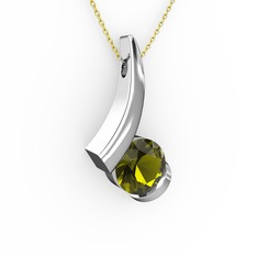 Modern Tektaş Kolye - Peridot 14 ayar beyaz altın kolye (40 cm altın rolo zincir) #14jtywk