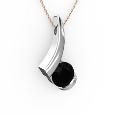 Modern Tektaş Kolye - Siyah zirkon 925 ayar gümüş kolye (40 cm gümüş rolo zincir) #16afry3