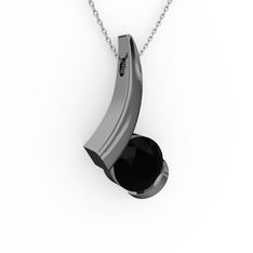 Modern Tektaş Kolye - Siyah zirkon 925 ayar siyah rodyum kaplama gümüş kolye (40 cm beyaz altın rolo zincir) #17wz1zz