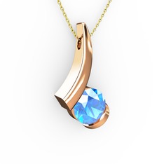 Modern Tektaş Kolye - Akuamarin 18 ayar rose altın kolye (40 cm altın rolo zincir) #184b79i