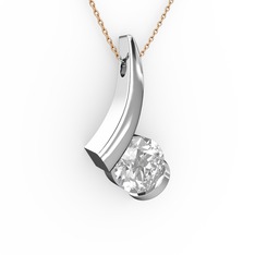 Modern Tektaş Kolye - Swarovski 8 ayar beyaz altın kolye (40 cm rose altın rolo zincir) #1a0e3uw