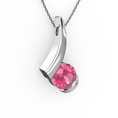 Pembe kuvars 18 ayar beyaz altın kolye (40 cm gümüş rolo zincir)