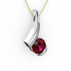 Modern Tektaş Kolye - Rodolit garnet 14 ayar beyaz altın kolye (40 cm altın rolo zincir) #1hbhlvs