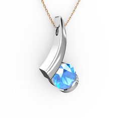 Akuamarin 14 ayar beyaz altın kolye (40 cm rose altın rolo zincir)
