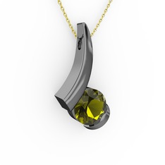 Modern Tektaş Kolye - Peridot 925 ayar siyah rodyum kaplama gümüş kolye (40 cm altın rolo zincir) #1nl6yk