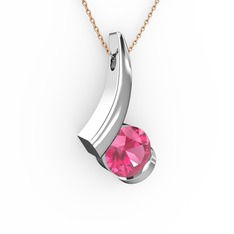Pembe kuvars 14 ayar beyaz altın kolye (40 cm rose altın rolo zincir)