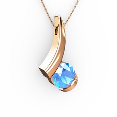 Akuamarin 8 ayar rose altın kolye (40 cm rose altın rolo zincir)