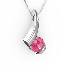 Modern Tektaş Kolye - Pembe kuvars 8 ayar beyaz altın kolye (40 cm beyaz altın rolo zincir) #1w5035c