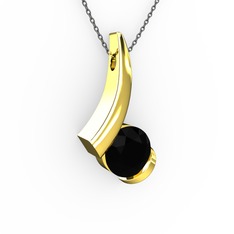 Modern Tektaş Kolye - Siyah zirkon 925 ayar altın kaplama gümüş kolye (40 cm gümüş rolo zincir) #2cbgai