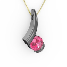 Modern Tektaş Kolye - Pembe kuvars 925 ayar siyah rodyum kaplama gümüş kolye (40 cm altın rolo zincir) #3if16x