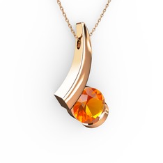 Modern Tektaş Kolye - Sitrin 8 ayar rose altın kolye (40 cm gümüş rolo zincir) #3py40l